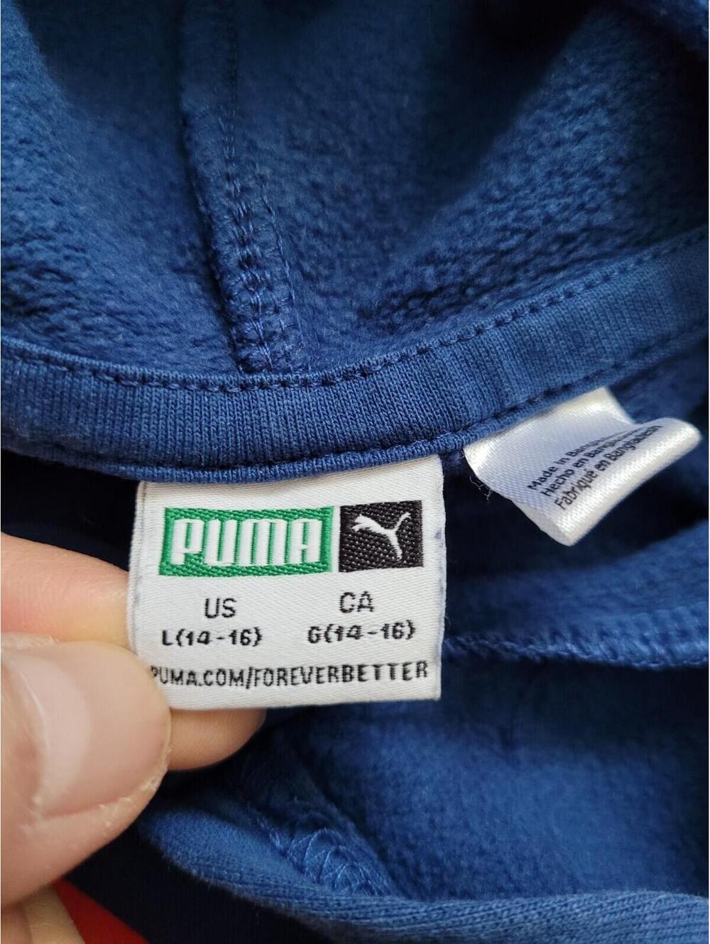 Puma Mens Pullover Hoodie Size L Royal Blue Red Sweatshirt Logo Graphic Athletic - Picture 7 of 9
